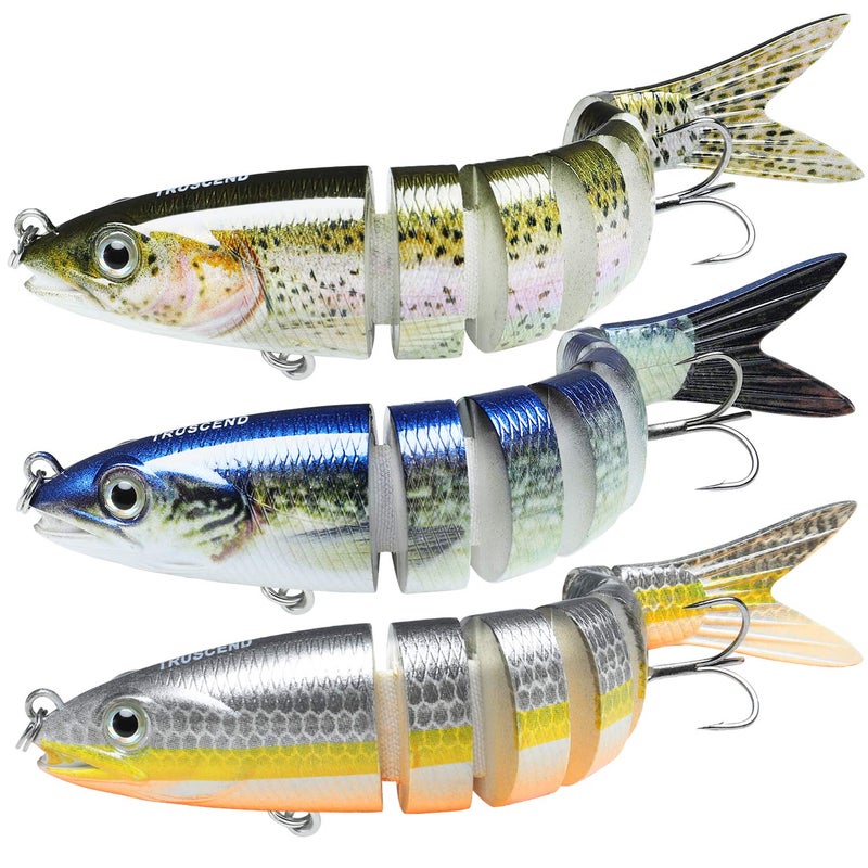 TRUSCEND Fishing Lures for Bass, Multi Jointed Segmented Swimbaits, Slow Sinking Swim Baits Bass Lures Freshwater Swimming Lures for Crappie Trout Walleye, Saltwater Fishing Gear Lures Kit Plugs - Image 1