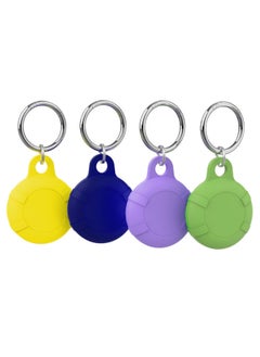 Applicable To For Apple Locator Anti-lost Device Tracker Keychain 4-piece All-inclusive Waterproof Airtag Protective Case-Color:Yellow + Blue + Violet + Matcha Green + Small Ring + Big Round Buckle + Pearl Bag-Applicable Model:airtag Protective Sleeve