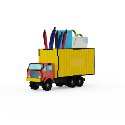 MakerTech Gifting Wooden Mini Truck Pen Stand | Pencil Holder | Desk Organizer | Gift for Men | Gift for Boys | New Office Gift | Unique Gift for Colleagues | Gift for Father | Gift for Friend | Gift for Boss | Gift for Teacher or Student | Gift for Kids | Stylish Home Decor Gift(Yellow & Red)) - Image 1