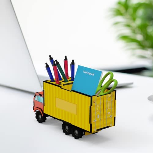 MakerTech Gifting Wooden Mini Truck Pen Stand | Pencil Holder | Desk Organizer | Gift for Men | Gift for Boys | New Office Gift | Unique Gift for Colleagues | Gift for Father | Gift for Friend | Gift for Boss | Gift for Teacher or Student | Gift for Kids | Stylish Home Decor Gift(Yellow & Red)) - Image 2