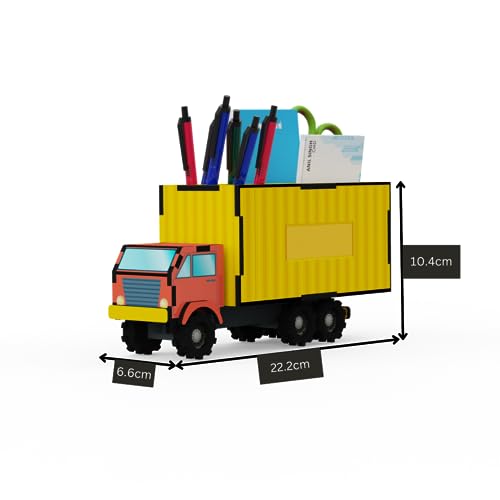 MakerTech Gifting Wooden Mini Truck Pen Stand | Pencil Holder | Desk Organizer | Gift for Men | Gift for Boys | New Office Gift | Unique Gift for Colleagues | Gift for Father | Gift for Friend | Gift for Boss | Gift for Teacher or Student | Gift for Kids | Stylish Home Decor Gift(Yellow & Red)) - Image 3