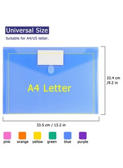 Tamaki 6 Pack Plastic Envelopes Poly Envelope Folder Clear Document Plastic File Folders Organization With Hook & Loop Closure Letter Size/A4 Size For School And Office Supplies In 6 Assorted Colors  - Image 3