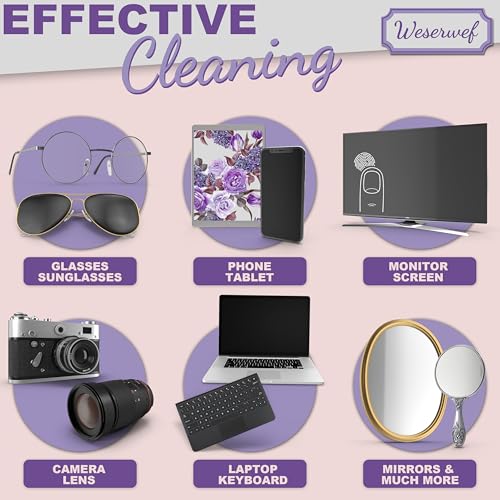WESERWEF Design Microfiber Glasses Cleaning Cloth – Premium Cleaning Cloth for Eyeglasses, Screens, Tablets, Cameras & Lenses, 12" x 12", Ultra-Soft & Scratch-Free (Rose and Lilac) - Image 4