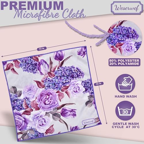 WESERWEF Design Microfiber Glasses Cleaning Cloth – Premium Cleaning Cloth for Eyeglasses, Screens, Tablets, Cameras & Lenses, 12" x 12", Ultra-Soft & Scratch-Free (Rose and Lilac) - Image 2