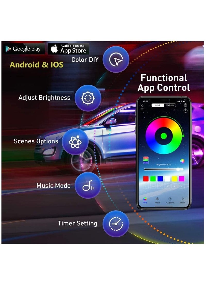 جي تي-ويل أضواء شريط LED للسيارة ، أضواء داخلية للسيارة متعددة الألوان RGB مع التحكم في تطبيق البلوتوث اللاسلكي من الألياف البصرية (2 في 1 (4 م)) - Image 4