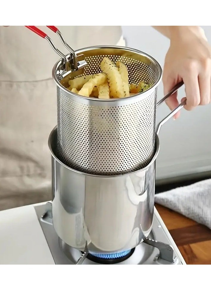 Generic Deep Fryer Pot,1.2L 304 Stainless Steel Japanese Style Fryer Pan With Oil Filter Mesh,Lid And Clip, Frying Pot for Tempura chips,Fries, Fish, and Chicken  - Image 1