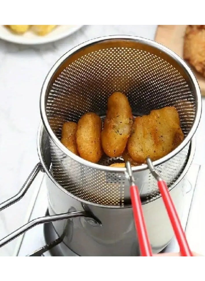 Generic Deep Fryer Pot,1.2L 304 Stainless Steel Japanese Style Fryer Pan With Oil Filter Mesh,Lid And Clip, Frying Pot for Tempura chips,Fries, Fish, and Chicken  - Image 2