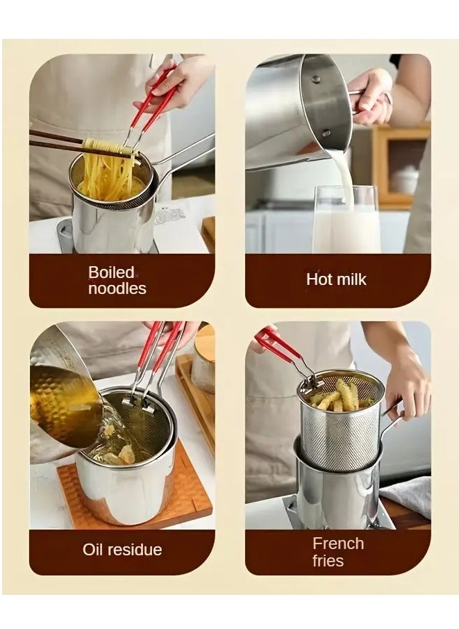 Generic Deep Fryer Pot,1.2L 304 Stainless Steel Japanese Style Fryer Pan With Oil Filter Mesh,Lid And Clip, Frying Pot for Tempura chips,Fries, Fish, and Chicken  - Image 3