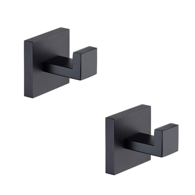 BATH TOWEL HOOKS MATTE BLACK 2 PACK STAINLESS STEEL ROBE COAT AND CLOTHES HOOK HEAVY DUTY WALL HOOK FOR BATHROOM KITCHEN MODERN SQUARE STYLE WALL MOUNTED BLACK