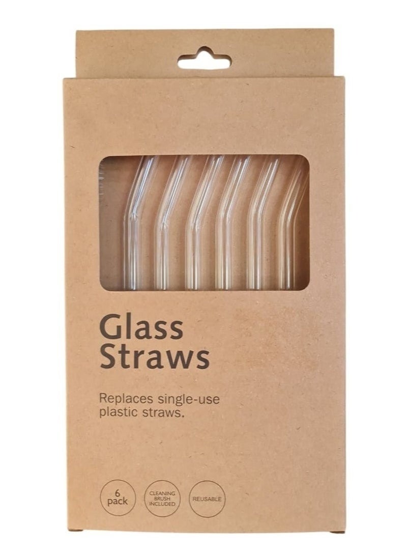 7PCS Reusable Borosilicate Glass Straw Set – 6 Heat Resistant Clear Glass Drinking Straws (3 Straight & 3 Bent) with Cleaning Brush, BPA-Free Eco-Friendly Reusable Straws for Coffee, Tea, Juice, Smoothies, Cocktails, Cold & Hot Drinks - Image 1