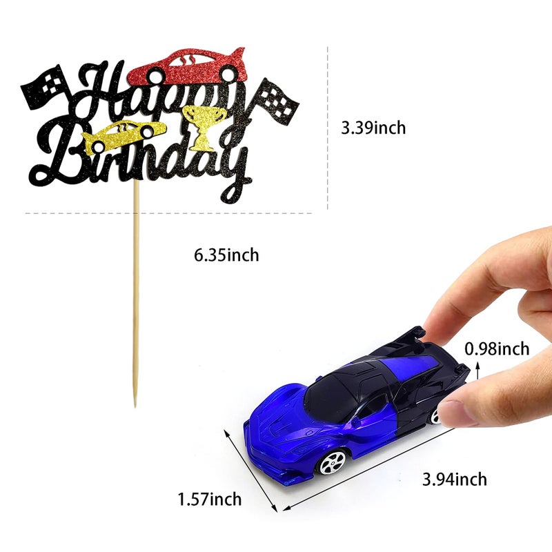 BANBALLON Cars Cake Topper Model Racing Car Chequered Flag Sports Themed Birthday Decor Supplies Decorations - Image 3