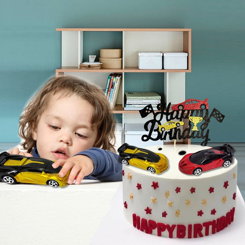 BANBALLON Cars Cake Topper Model Racing Car Chequered Flag Sports Themed Birthday Decor Supplies Decorations - Image 5