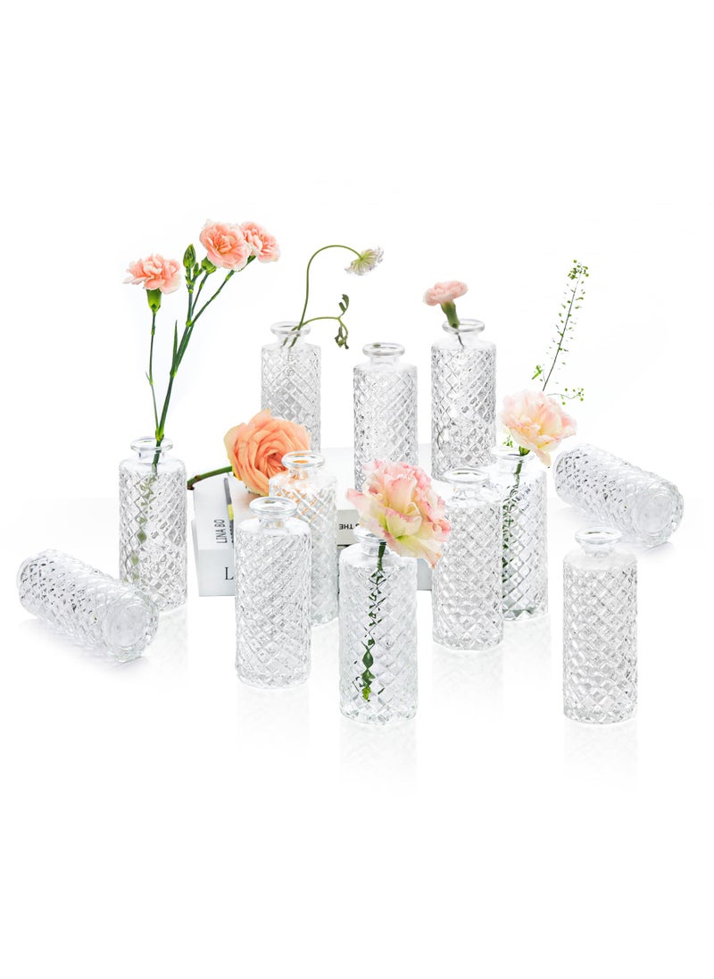 ComSaf ComSaf Glass Bud Vases Set of 12  Small Diamond Bud Vases in Bulk  Mini Flowers Vases for Centerpieces  Vintage Bottle for Table Decorations  Wedding Decor  Recepetion  Home  (Clear)  - Image 1