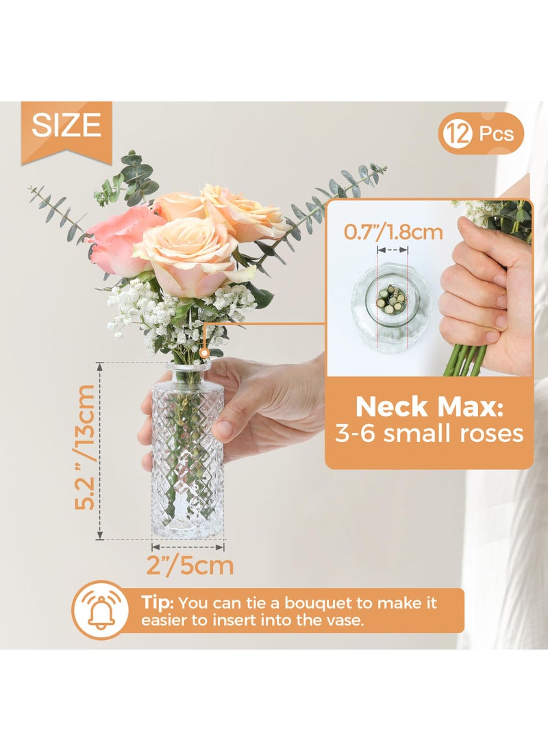 ComSaf ComSaf Glass Bud Vases Set of 12  Small Diamond Bud Vases in Bulk  Mini Flowers Vases for Centerpieces  Vintage Bottle for Table Decorations  Wedding Decor  Recepetion  Home  (Clear)  - Image 2