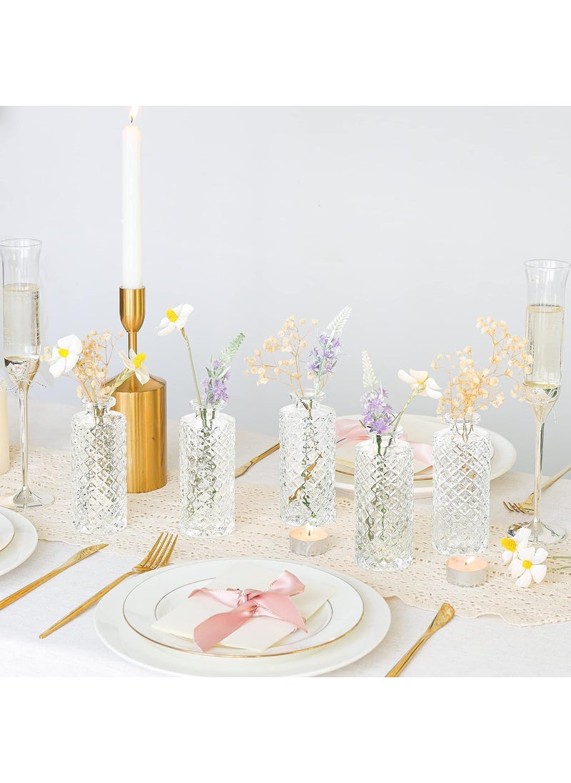 ComSaf ComSaf Glass Bud Vases Set of 12  Small Diamond Bud Vases in Bulk  Mini Flowers Vases for Centerpieces  Vintage Bottle for Table Decorations  Wedding Decor  Recepetion  Home  (Clear)  - Image 5