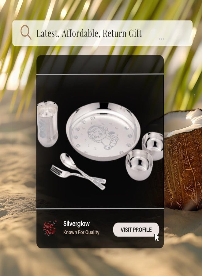 Silverglow BabyTiger Silver Plated Dinner Set for Baby, Stainless Steel thali Set of 6, Silver Plated Dinner Set, Luxury dinnerware Set, Return Gift, Baby Dinner Set Steel, Pure Silver Dinner Set - Image 4