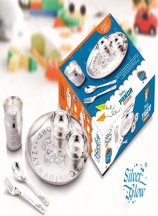 Silverglow BabyTiger Silver Plated Dinner Set for Baby, Stainless Steel thali Set of 6, Silver Plated Dinner Set, Luxury dinnerware Set, Return Gift, Baby Dinner Set Steel, Pure Silver Dinner Set - Image 5