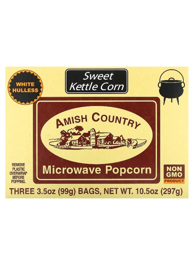 Amish Country Popcorn, Microwave Popcorn, Sweet Kettle Corn, 3 Bags, 3.5 oz (99 g) Each - Image 1