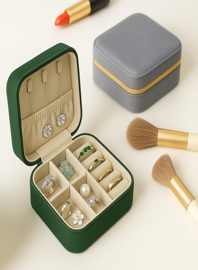 DigiRake Earrings Box For Girls - Earring Storage & Organizer | Ear ring Holder | Jewellery Storage For Jhumka (Travel Jewel Box - Green (4 * 4 Inch)) - Image 3