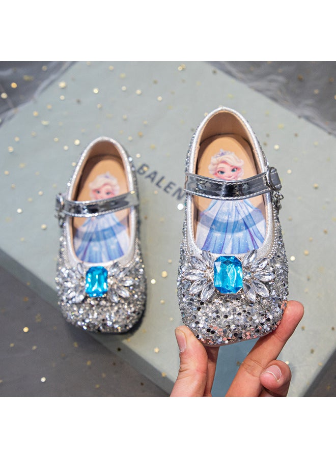 حذاء الأميرة إلسا للفتيات - أحذية فردية لأطفال المدارس الإعدادية في الربيع والخريف - أحذية جلدية بنعل ناعم وماس لامع