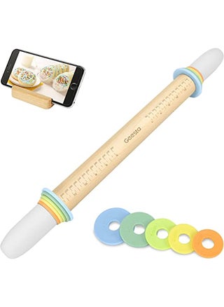 Geesta Adjustable Wood Rolling Pin with 5 Thickness Rings Precise Dough Roller Handle Press Design with Measurement Guide for Baking Fondant Pie Crust Cookie Pastry  Baking Essential - pzsku/ZE6E3D131DF98FA723866Z/45/1749491342/12070677-bff6-4670-b441-9bb3b1e7862e