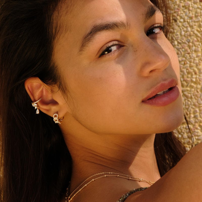 VACRONA Cubic Zirconia Huggie Earrings 14k Gold Plated Tiny Chain Earrings Small Huggie Hoop Earrings Simple Lightweight Hoops Gift for Women - Image 3
