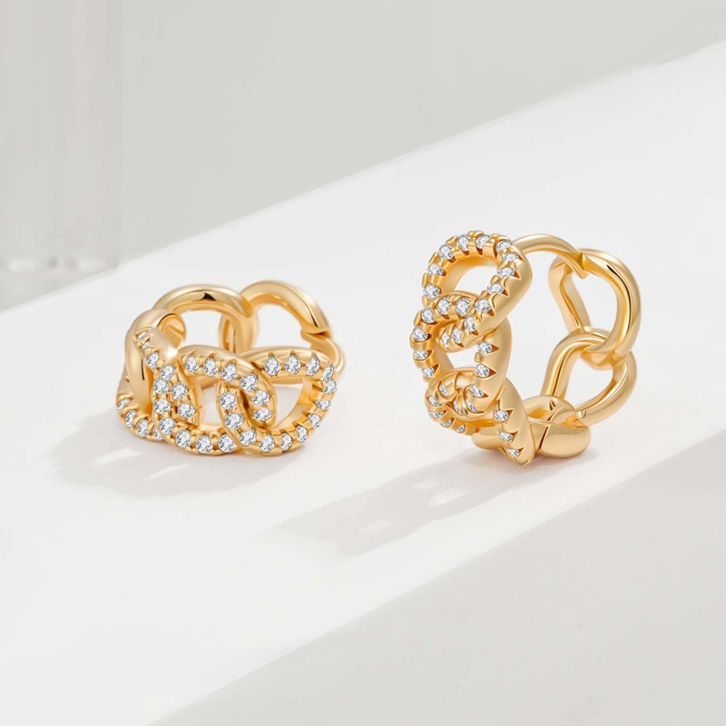 VACRONA Cubic Zirconia Huggie Earrings 14k Gold Plated Tiny Chain Earrings Small Huggie Hoop Earrings Simple Lightweight Hoops Gift for Women - Image 4