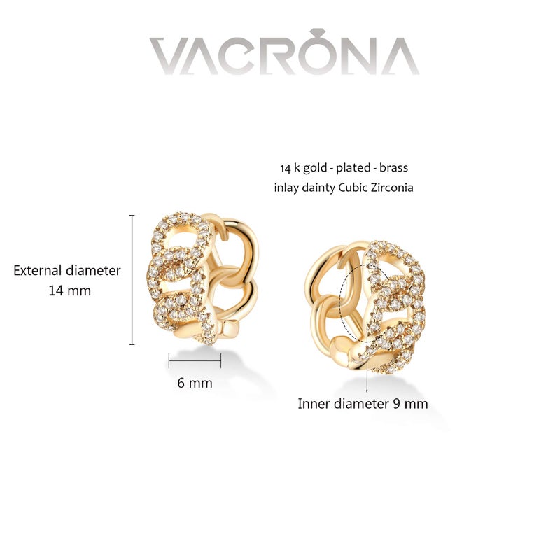 VACRONA Cubic Zirconia Huggie Earrings 14k Gold Plated Tiny Chain Earrings Small Huggie Hoop Earrings Simple Lightweight Hoops Gift for Women - Image 5