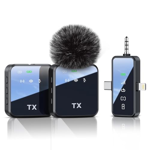 Bietrun Wireless Microphone for iPhone, iPad, Android(Lightning/USB C), Dual Microphones 20 H Battery Life, Mini Microphone, Cordless Double Mics for Video Recording, YouTube, TikTok, 164FT (BIT49) - Image 1