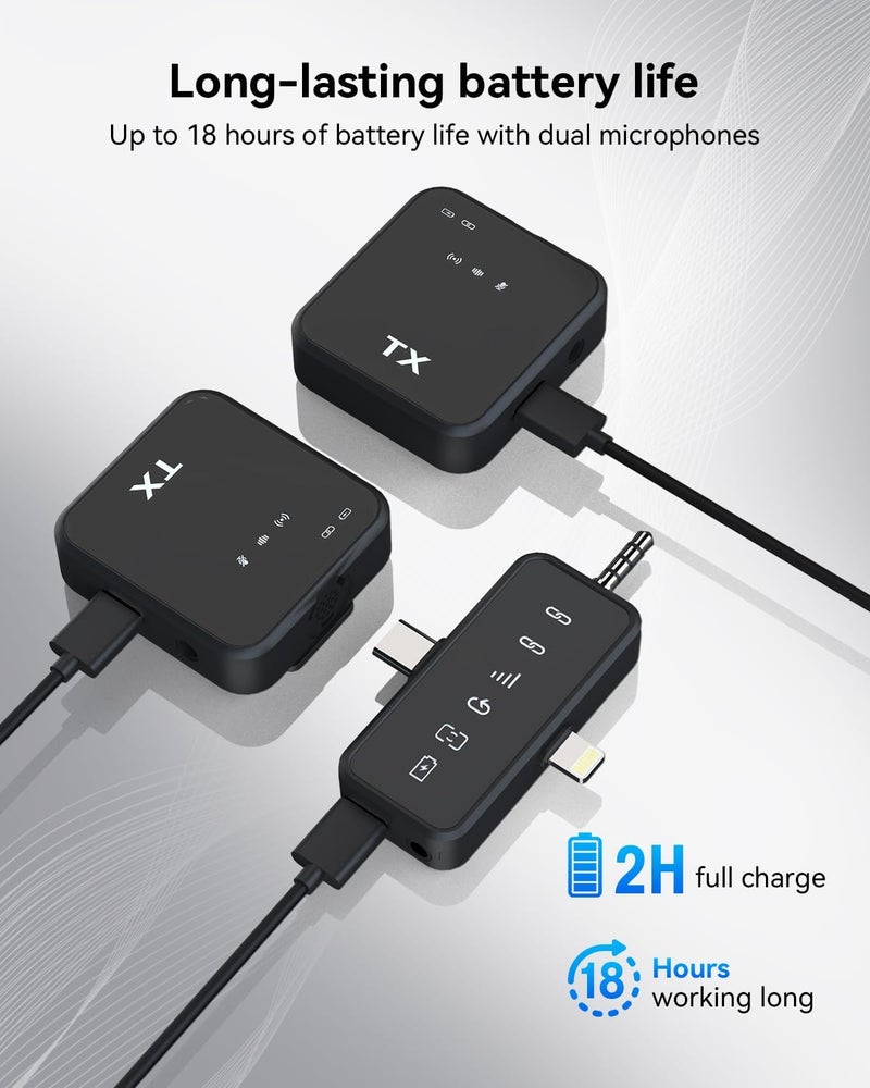 Bietrun Wireless Microphone for iPhone, iPad, Android(Lightning/USB C), Dual Microphones 20 H Battery Life, Mini Microphone, Cordless Double Mics for Video Recording, YouTube, TikTok, 164FT (BIT49) - Image 4