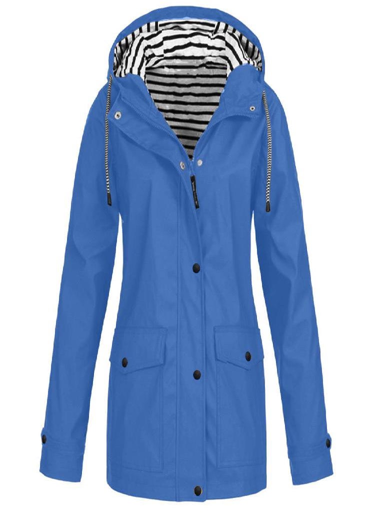 Eckek - Women  Solid Rain Jacket Outdoor Plus Size Waterproof Hooded Raincoat Windproof - Image 1