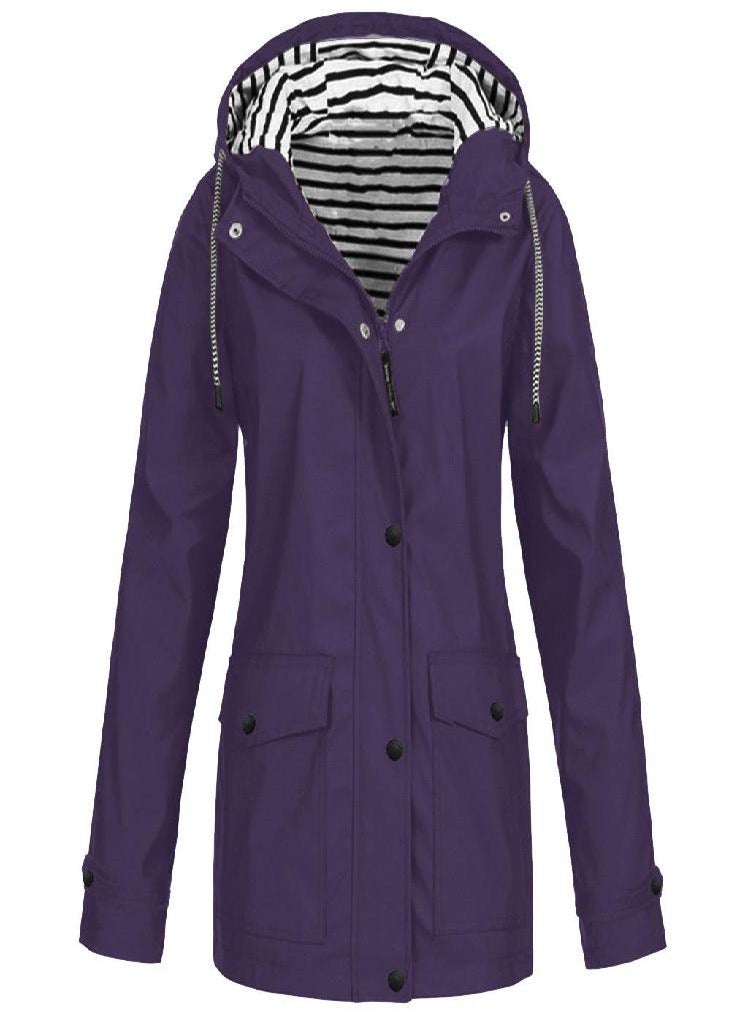 Eckek - Women  Solid Rain Jacket Outdoor Plus Size Waterproof Hooded Raincoat Windproof - Image 1