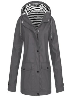 Women  Solid Rain Jacket Outdoor Plus Size Waterproof Hooded Raincoat Windproof