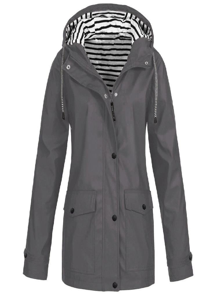 Eckek - Women  Solid Rain Jacket Outdoor Plus Size Waterproof Hooded Raincoat Windproof - Image 1