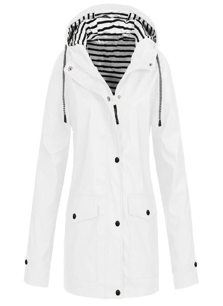 Eckek - Women  Solid Rain Jacket Outdoor Plus Size Waterproof Hooded Raincoat Windproof - Image 1
