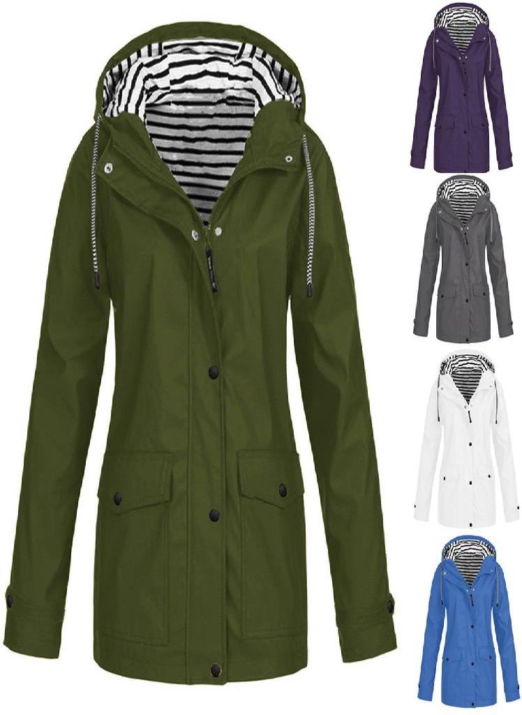 Eckek - Women  Solid Rain Jacket Outdoor Plus Size Waterproof Hooded Raincoat Windproof - Image 1