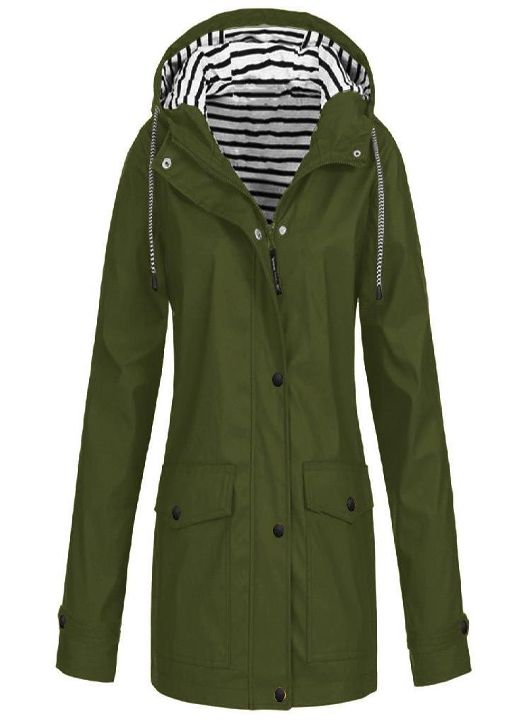 Eckek - Women  Solid Rain Jacket Outdoor Plus Size Waterproof Hooded Raincoat Windproof - Image 1