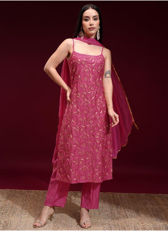 Vishudh - Women Red Embroidered Kurta Set by Styli - Image 1