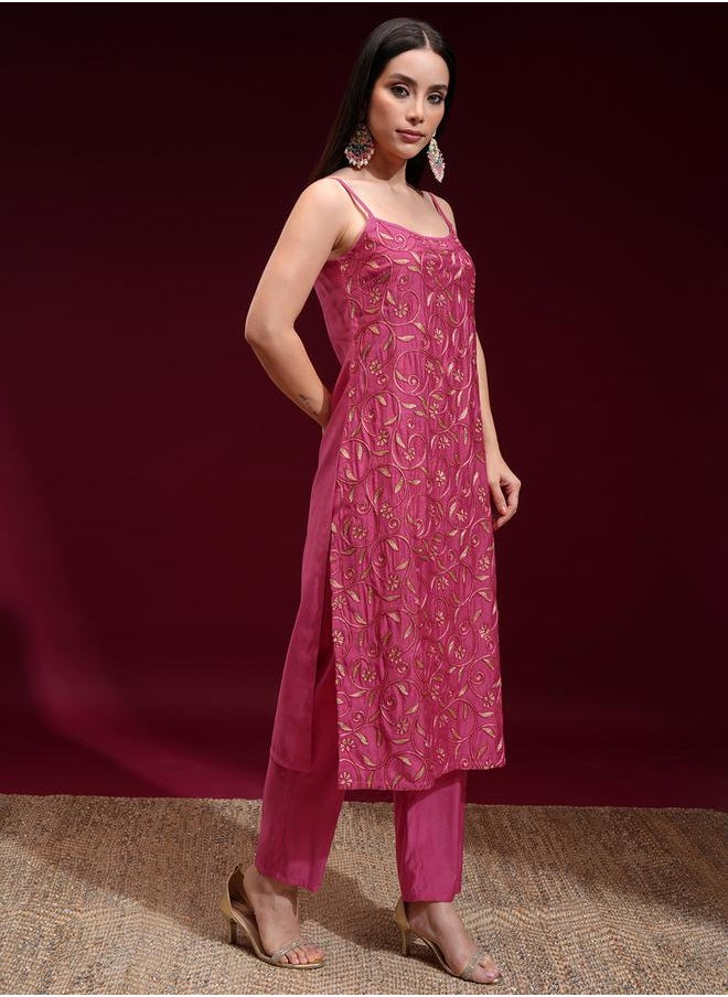 Vishudh - Women Red Embroidered Kurta Set by Styli - Image 1