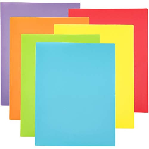 Youngever 6 Pack Heavy Duty Plastic Two Pocket Folders, Rainbow Colors, 2 Pocket Folders - Image 1