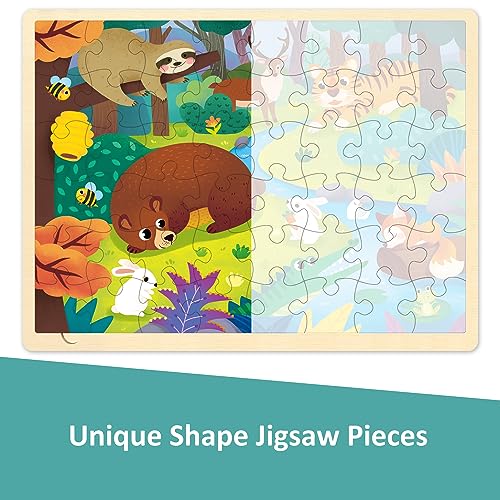 MoinKidz 48 Piece Puzzles for Kids Ages 48 Forest Animals Wooden Jigsaw Puzzles for Toddlers 4 Year Old Preschool Educational Puzzle Ages 35 with Tray - Image 5
