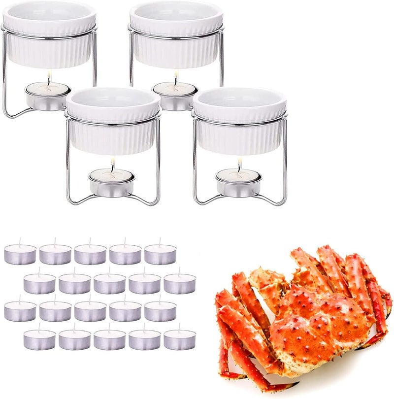 Luvan 4 Pieces Butter WarmersButter Warmers For Seafood with 20 Pieces Tealight CandlesCeramic Butter Warmer Set for Chocolate or CheeseFondue Dishwasher SafeMicrowave Safe Oven Safe