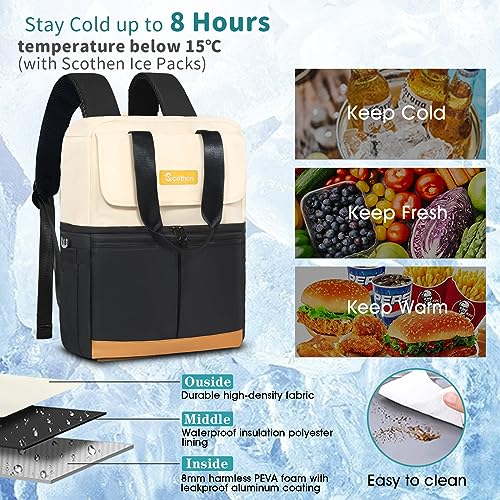 Scothen Backpack Cooler with Double Decker & 12 Ice Packs- Keeps 36 Cans Cold for Up to 24 Hours- Waterproof & Leak Proof Insulated Cooler Backpack- Stylish Cooler Bookbag for Women Travel Work Beach - Image 4