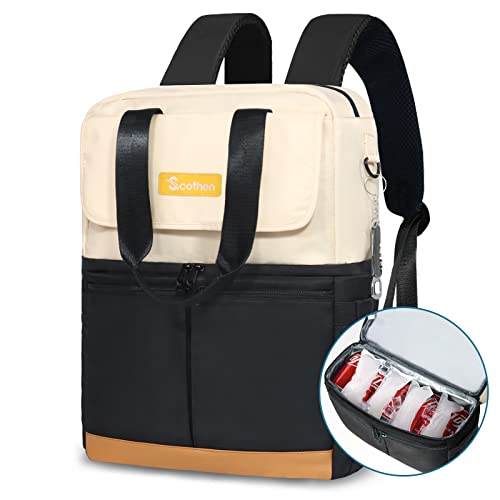 Scothen Backpack Cooler with Double Decker & 12 Ice Packs- Keeps 36 Cans Cold for Up to 24 Hours- Waterproof & Leak Proof Insulated Cooler Backpack- Stylish Cooler Bookbag for Women Travel Work Beach - Image 1