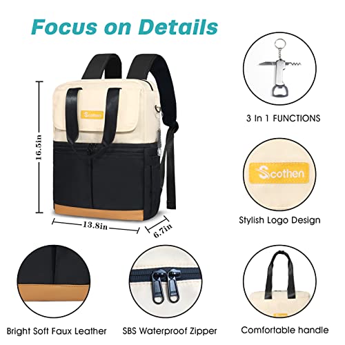 Scothen Backpack Cooler with Double Decker & 12 Ice Packs- Keeps 36 Cans Cold for Up to 24 Hours- Waterproof & Leak Proof Insulated Cooler Backpack- Stylish Cooler Bookbag for Women Travel Work Beach - Image 5