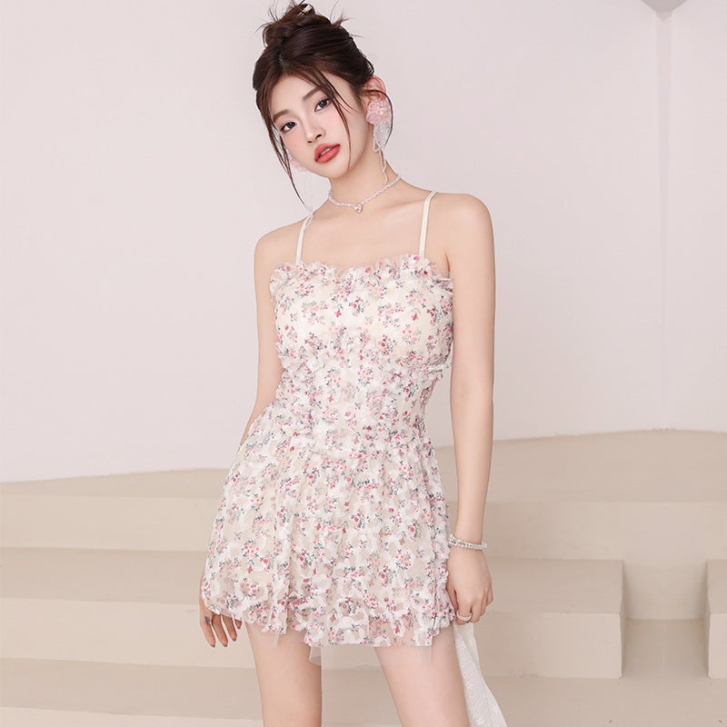 Fairy Swimsuit Women''s One-Piece Boxer Conservative Slimming Look Belly-Covering Korean Sexy Popular Ins Vacation Lace Swimsuit - Image 4