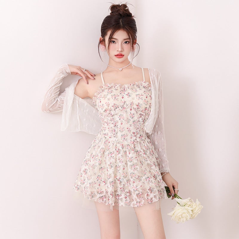 Fairy Swimsuit Women''s One-Piece Boxer Conservative Slimming Look Belly-Covering Korean Sexy Popular Ins Vacation Lace Swimsuit - Image 5