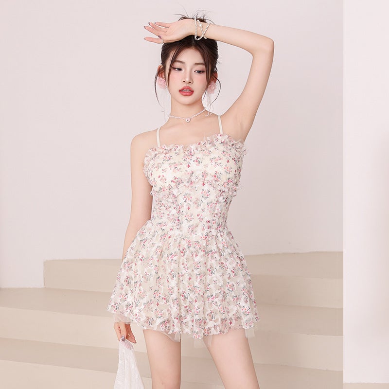 Fairy Swimsuit Women''s One-Piece Boxer Conservative Slimming Look Belly-Covering Korean Sexy Popular Ins Vacation Lace Swimsuit - Image 3