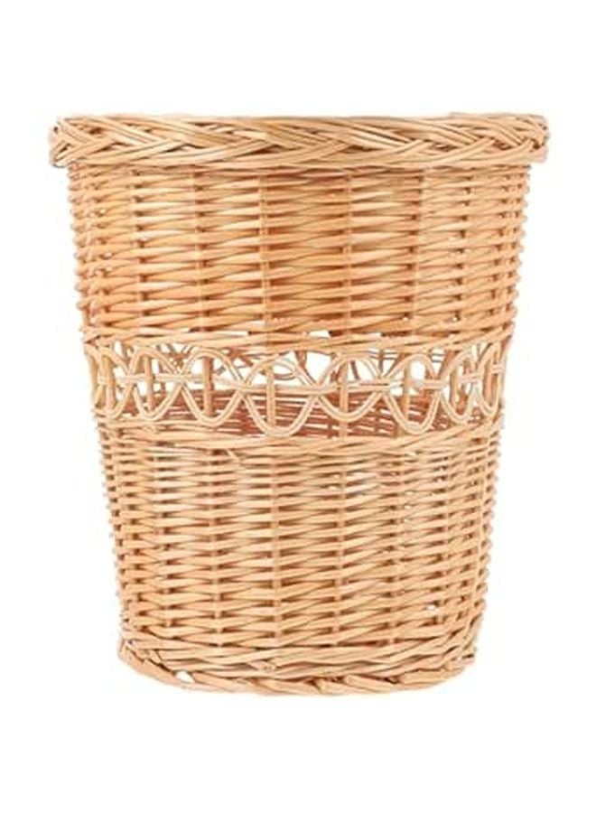 Natural Rattan Wastebasket Hand Woven Wood Color Trash Can for Home Office Bedroom Bathroom Storage - Image 1