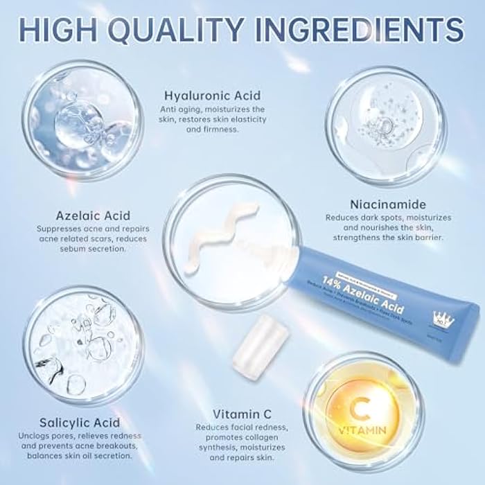 mopayzer Azelaic Acid 14% Acne Cream for Redness Relief, Dark Spots, Facial Serum with Niacinamide & Vitamin C Prevent Acne Breakouts, Azelaic Acid Serum for Balance Excess Sebum & Soothe Irritation, 1 Oz. - Image 3